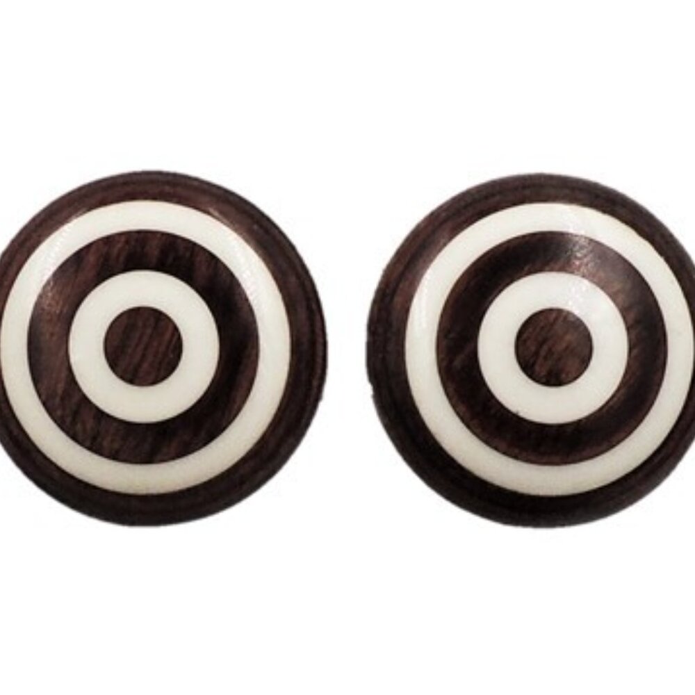 Vintage 1960s Pop Art Round Wooden Clip Earrings